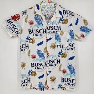 Busch Light Shirt Mens Small AOP Graphic Short Sleeve‎ Beer Floral Button Up